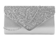 Fest clutch: silver Ofelia - sød festtaske i sølv med glitter 